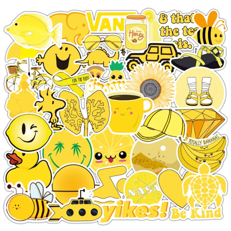 

10/30/50pcs Yellow Small Fresh Graffiti Pencil Cases Skateboard Travel Glasses Cups Suitcase Phone Laptop Luggage Stickers