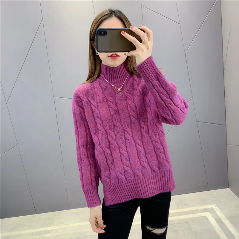 

LUKAXSIKAX 2020 New Autumn Winter Women Solid Color Turtleneck Sweater Fashion Twisted Knitted Pullover Sweater