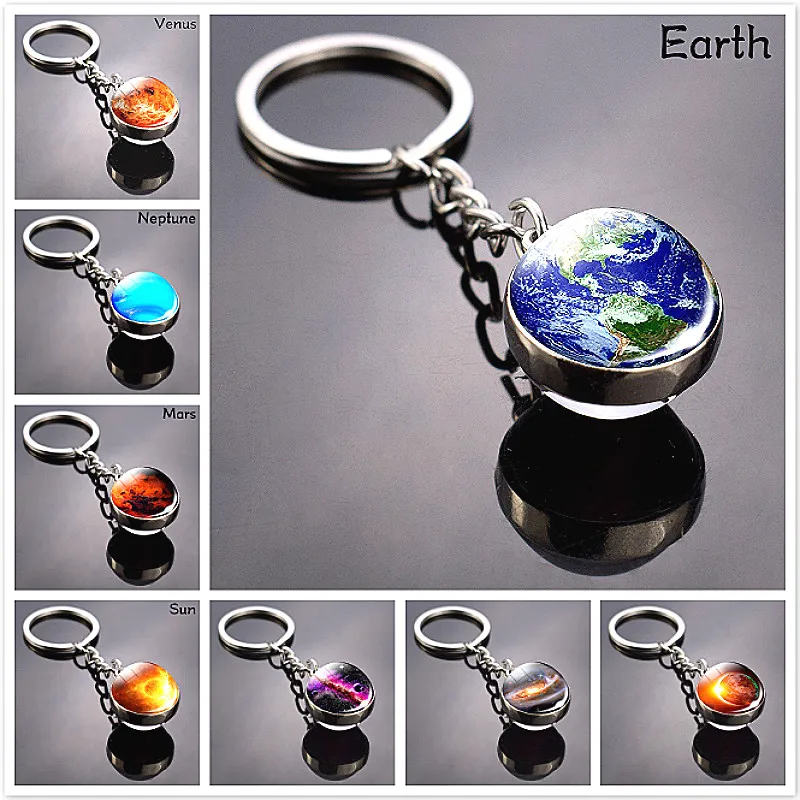 17 Style Shine Solar System Key Chain Planet Keyring Galaxy Nebula Space Moon Earth Sun Mars Glass Ball Douside Keychain | Украшения и