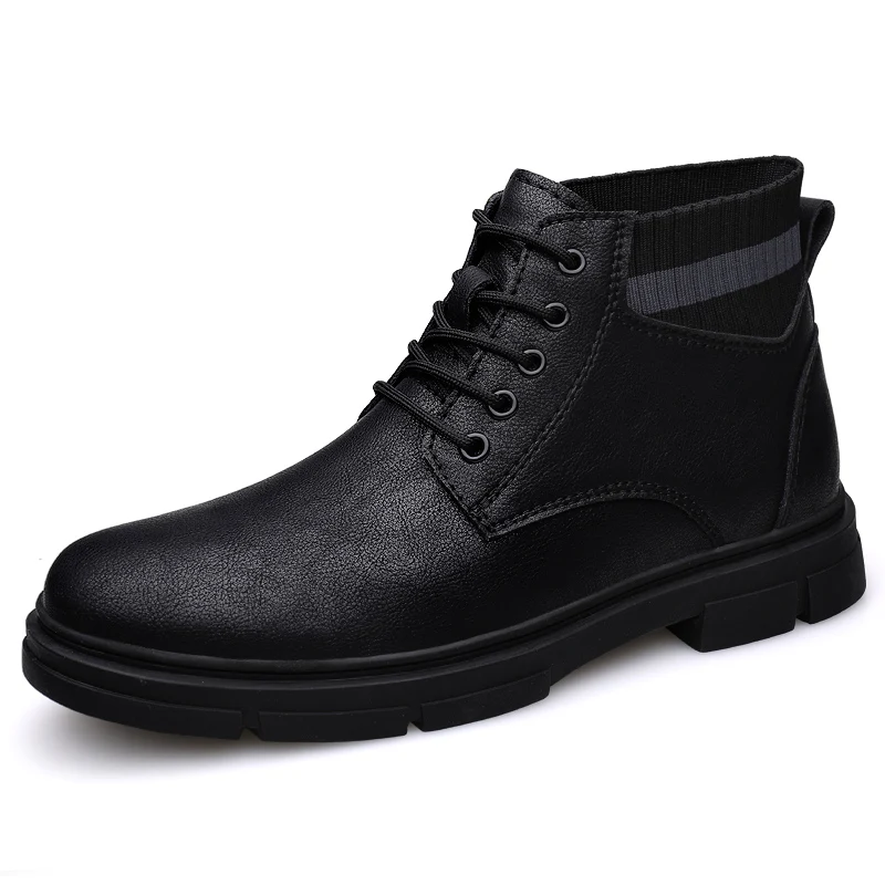 

Black Male Boots Trend All-match Mid-cut Boots Men's Waterproof High-top Leather Shoes Men Platform Army Boots Business Shoes