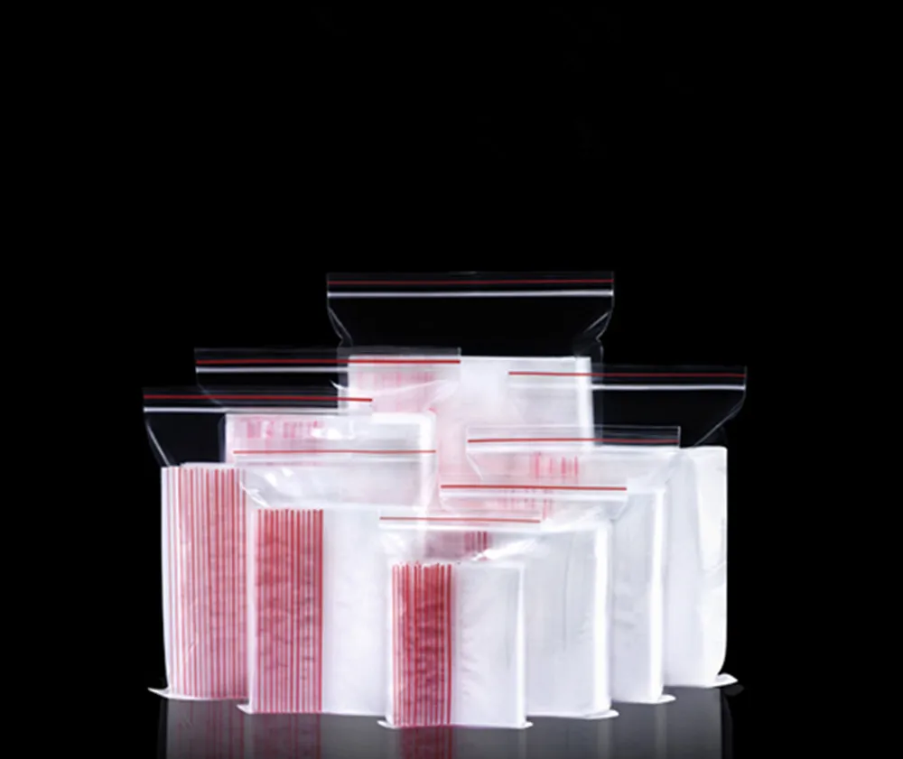 

100Pcs Plastic Clear Red Edge Zipper Bag Recyclable Zip Lock Valve Packaging Bags Dry Flower Cereals Self Seal Storage Bag