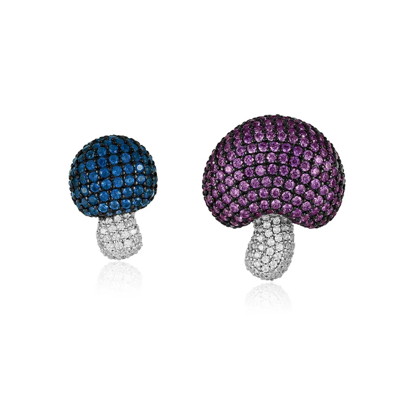 

【MeibaPJ】 Fashion Luxury Brand S925 Sterling Silver Lovely Mushroom Asymmetry Earrings Micro Cubic Zirconia Stones Fine Jewelry