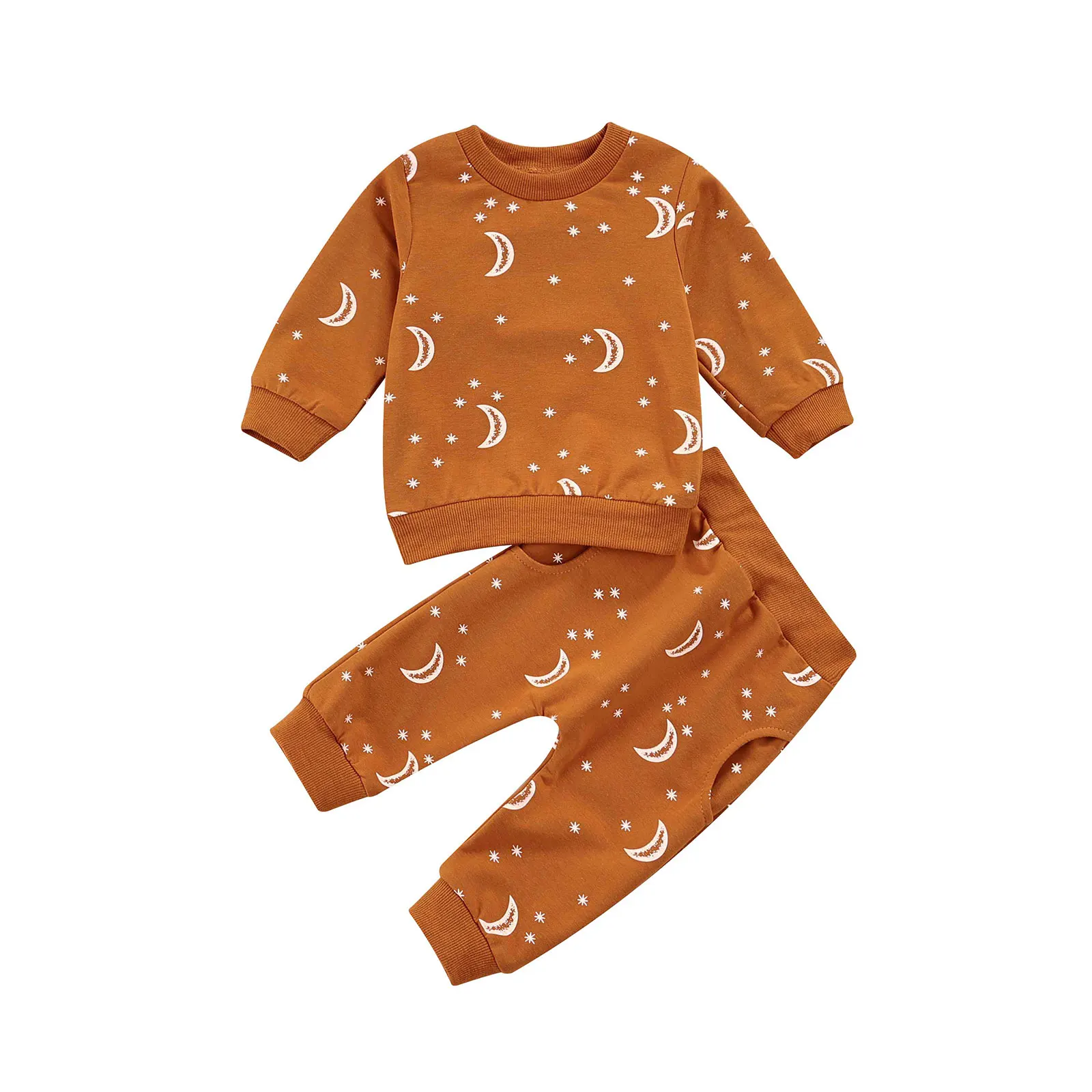 

2Pcs Unisex Toddlers Tracksuit Moon Star Print Long Sleeves Pullover Sweatshirts Casual Pants for Baby Boys Girls 0-24 Months
