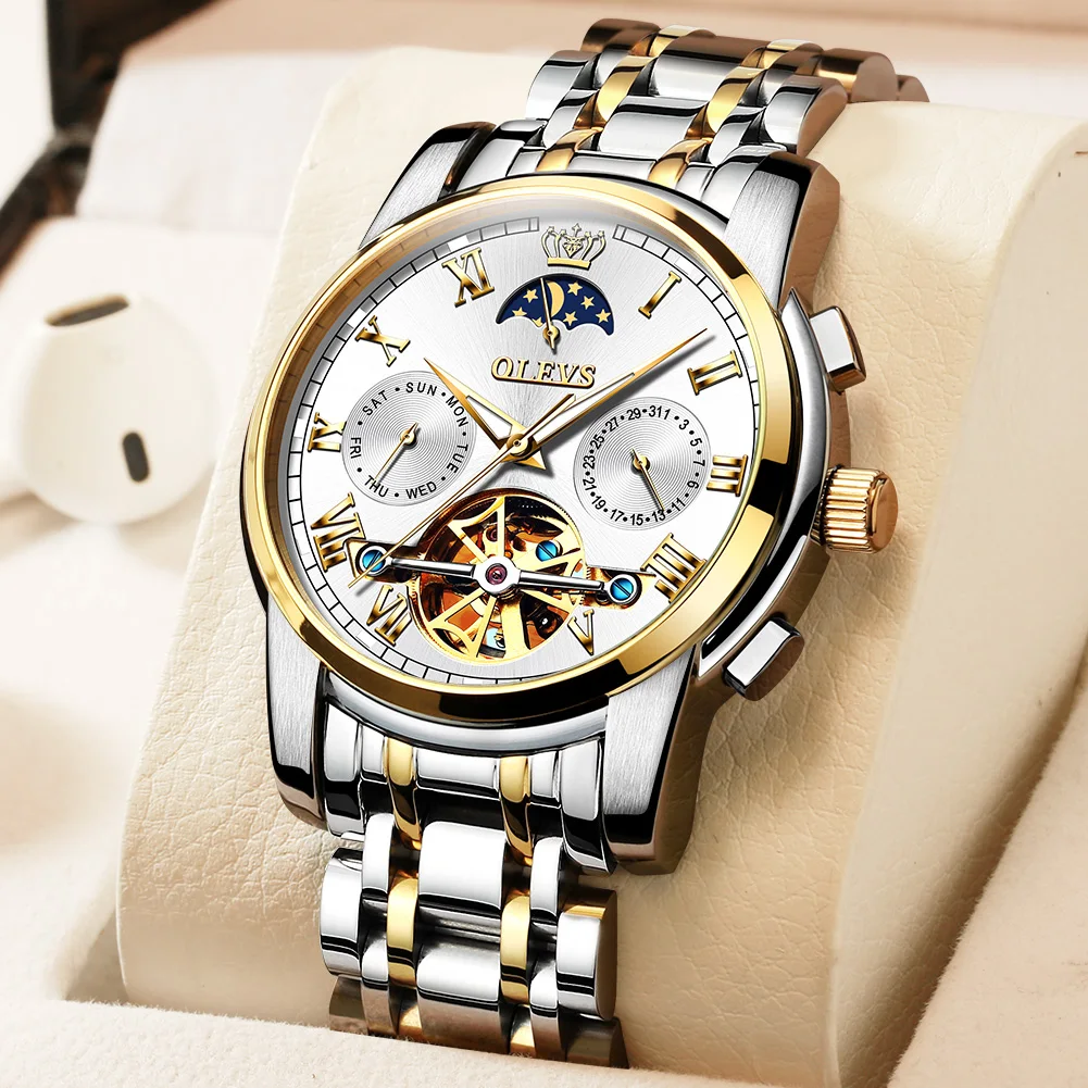 OLEVS Мужские автоматические наручные часы с турбийоном механические из