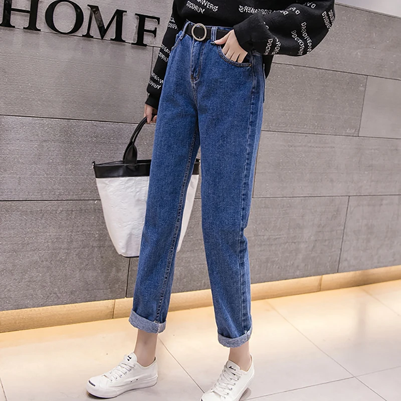 Женские широкие джинсы бойфренды винтажные штаны с высокой талией черные