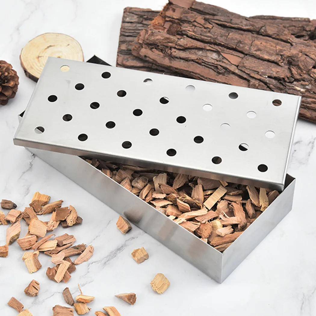

1 *grills Box 22.3* 9.7 * 4.3cm BBQ Smoker Box For Gas Barbecue Grill Meat Infused Flavor Accessories Barbecue