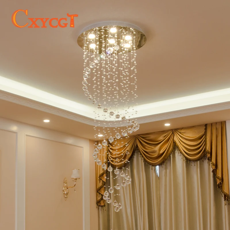 値段 現代の光沢クリスタルシャンデリア照明フィッティングダブル階段主導ペンダントランプ玄関ダイニングルームレストランデコレーション