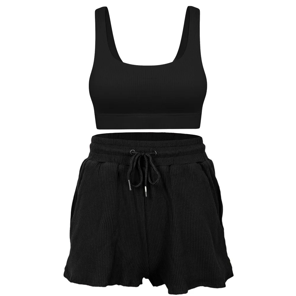 

High quality fashion running sports suit loose short-sleeved yoga suit suit sports bra shorts two-piece suit
