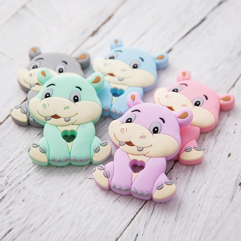 

1PC Baby Teether Silicone Animal Hippo Food Grade Perle Silicone Teething Pendant Silicone Rodent Baby Accessorie Silicone Charm