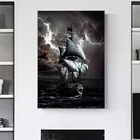 Картина на холсте с изображением пиратского корабля на море, черный парусник, винтажные плакаты и принты, настенные картины для декора гостиной