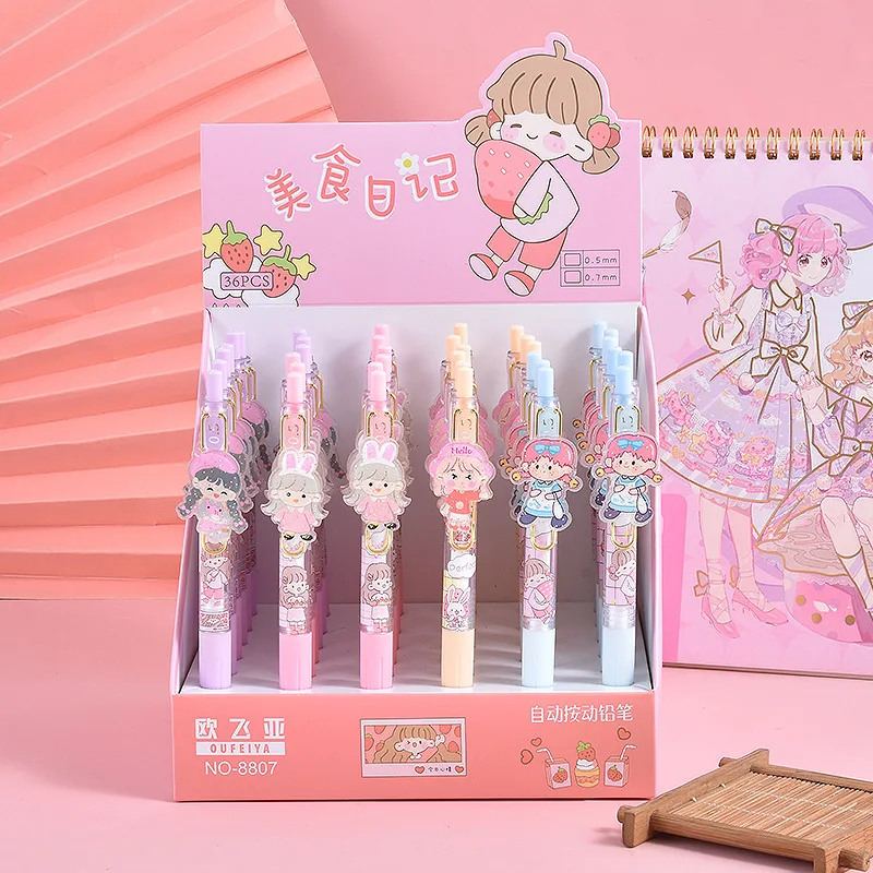 

36 pcs/lot Kawaii Girl Mechanical Pencil Cute 0.5/0.7MM Student Automatic Pen For Kids Gift School Office Supplies