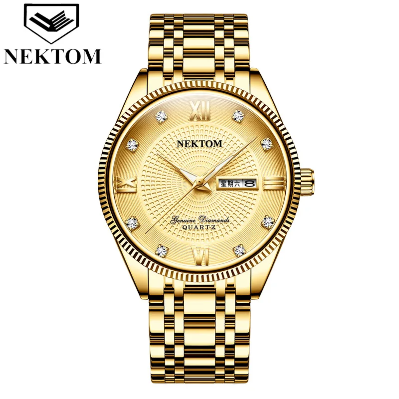 

Double calendar 3-pin solid steel band men's business watch 30 m waterproof luminous fashion men's watch