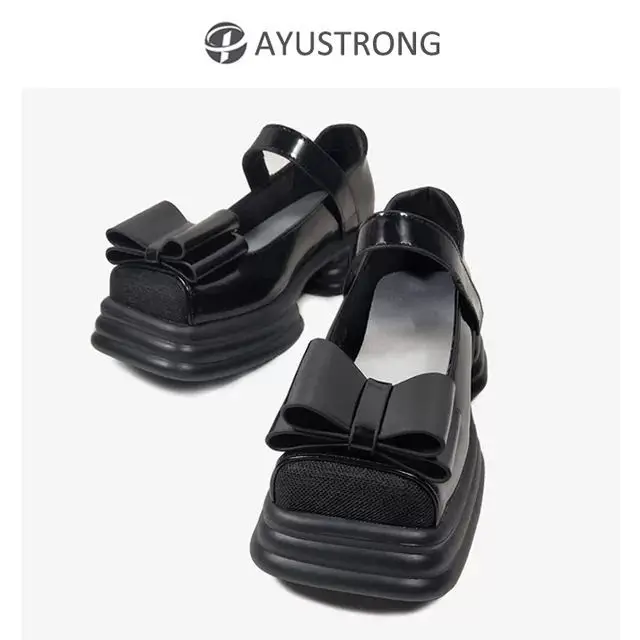 

Bow Mary Jane Shoes Female 2021 New Summer Retro JK Soft Girl Platform Square Head Small Single-Layer Shoes goth shoes