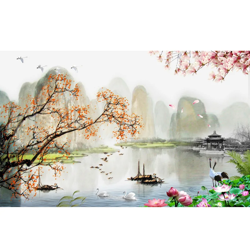 

Алмазная живопись 5D "сделай сам", лодочный кран, лотос, пейзаж, круглая квадратная вышивка крестом, стразы, мозаика для свадьбы, DecorationZP-4106