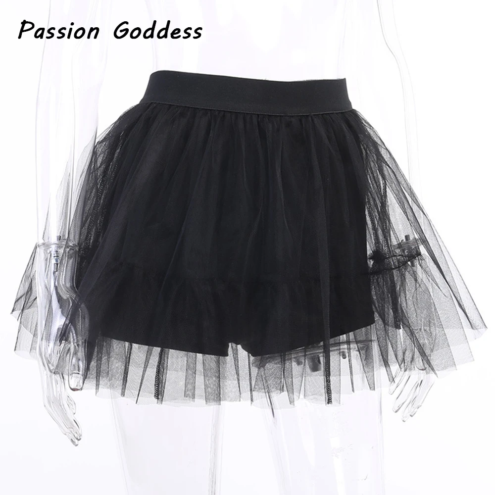 

Party Women Black Lace Ball Gown Skirts Shorts Dance High Waist Girls Skirts Nightclub Cosplay Sexy Mesh Puffy Skirts Femininos