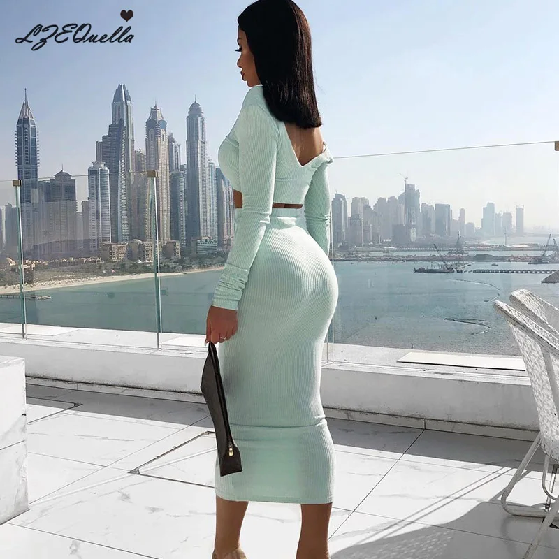 Женский комплект из 2 предметов lzedella пуловер укороченный топ и вязаная юбка