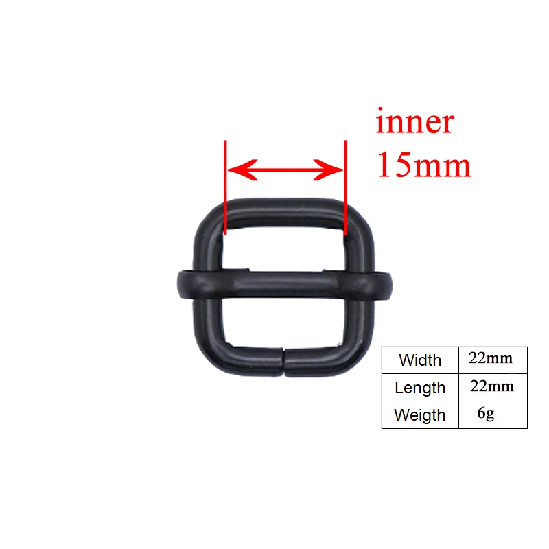 15 мм черный (металлическая пряжка + Регулируемая D-образное кольцо металлическая