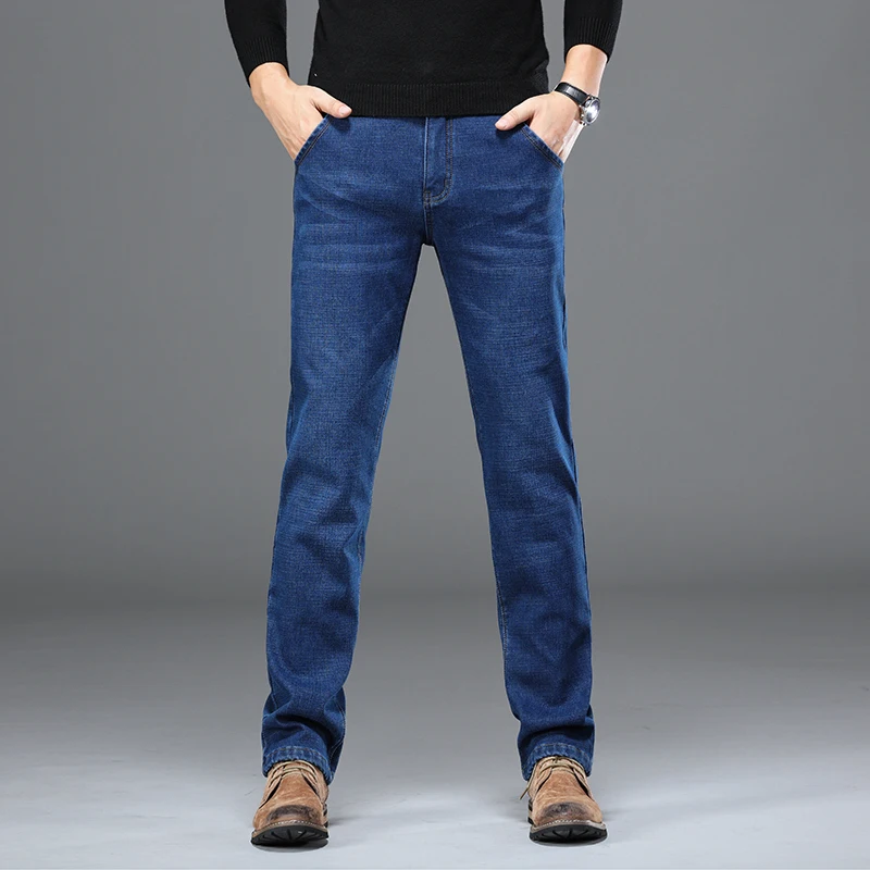 Новые бархатные мужские флисовые джинсы деловые Прямые Плюс брендовые брюки