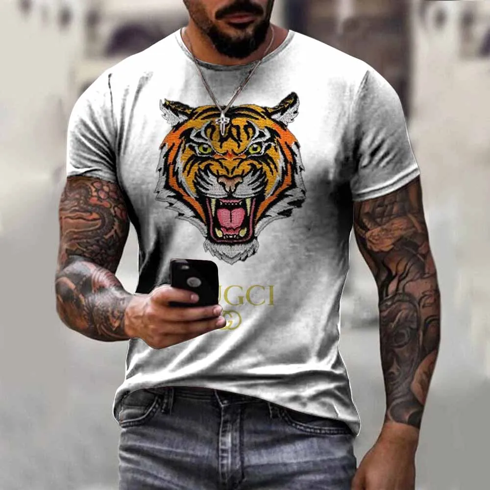 

2021 summer new men's tiger print Harajuku T-shirt casual wear stitching size 110-6XL fashion plus size men's clothing
