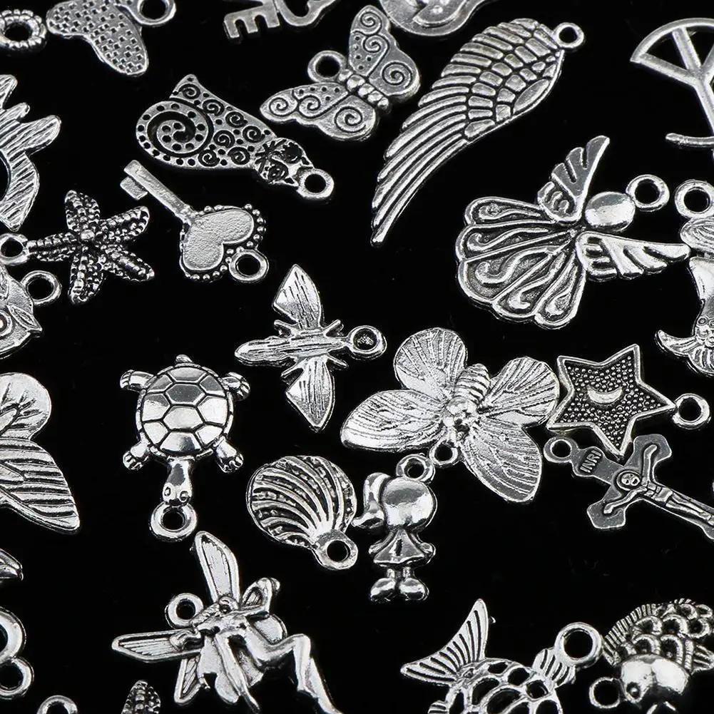 

DIY Silver Pendant Bulk Wholesale Mixed Tibetan Silver Findings Charm Pendants Making Jewelry Beads Pendant M3A1