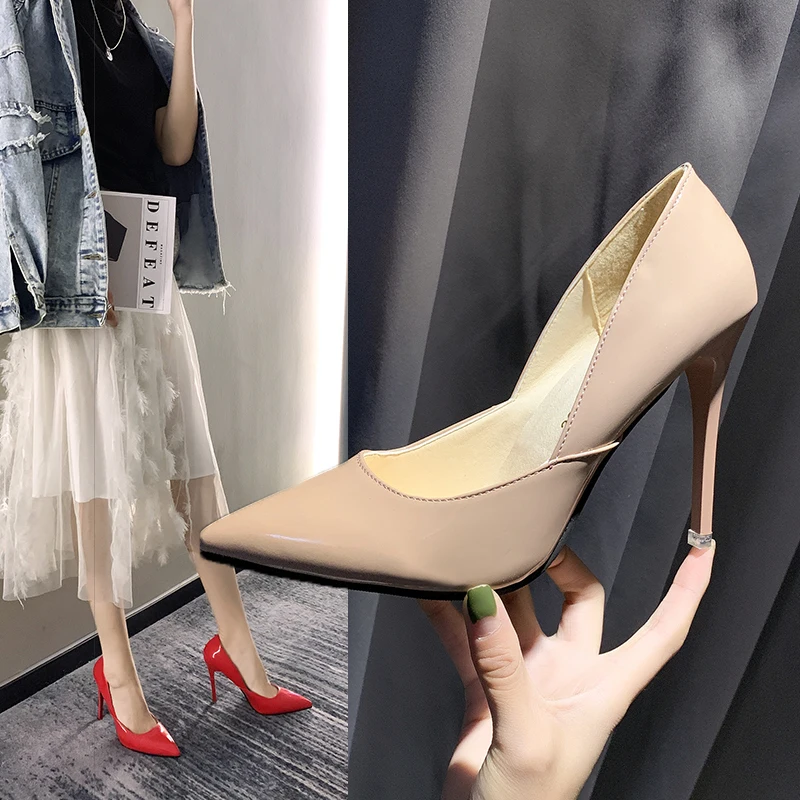 

2021 Summer New Simple Pure Color Nude Pink Women's Shoes Heels Single Shoes