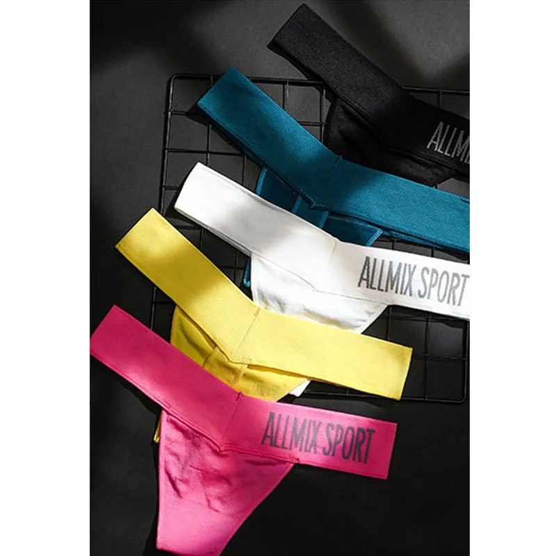 

Fashion Sexy women's seamless low waist briefs thong seamless sports fitness letters deep V wide waist European and American