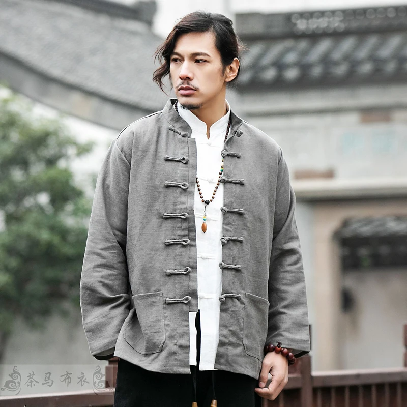 Осенние мужские льняные куртки Hanfu в китайском стиле, традиционные топы, костюм Tang, Свободная блуза с длинными рукавами, Восточная одежда Kung Fu Asia