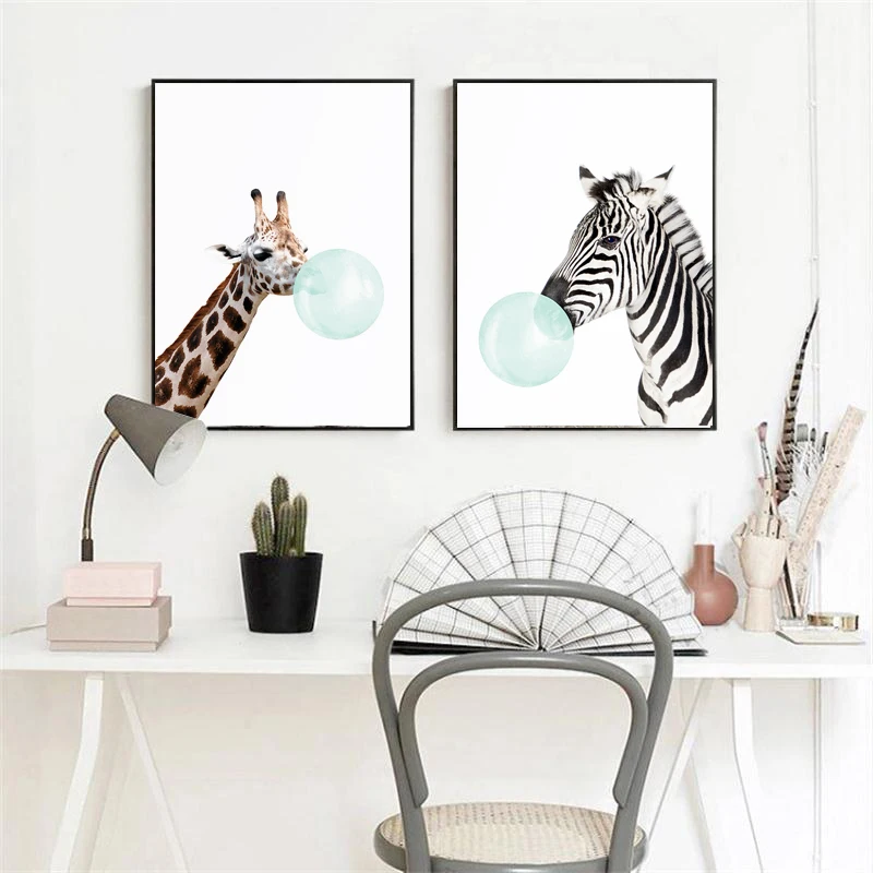 Плакаты с зеброй в виде мультяшных животных жирафов детская Настенная картина