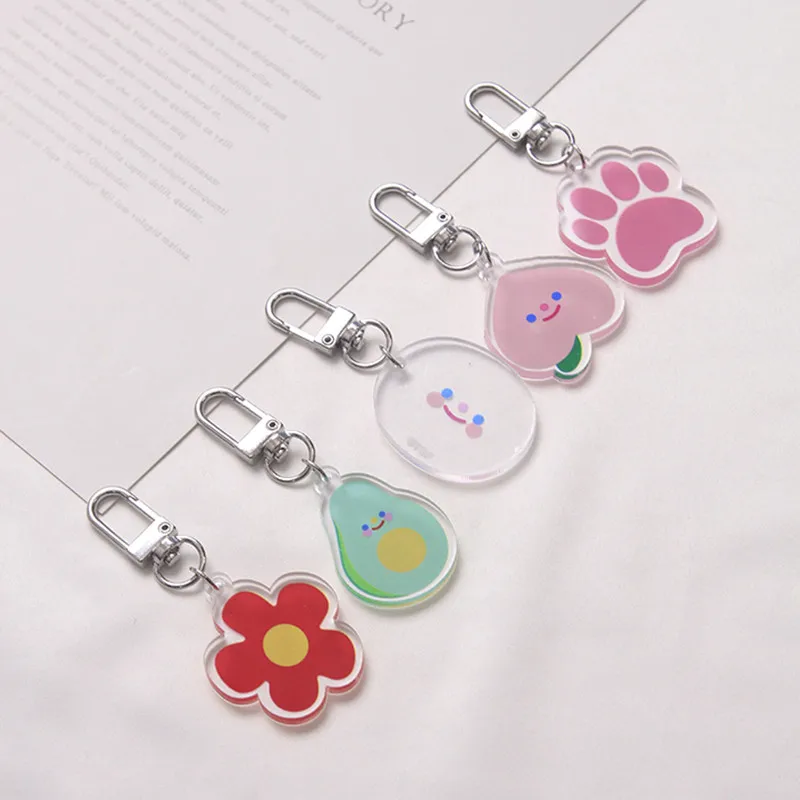

Cartoon Cute Peach Avocado Flower Smile Face Keychain for Women Trinket Key Chains Ring Car Bag Pendent Charm Fruit key Ring