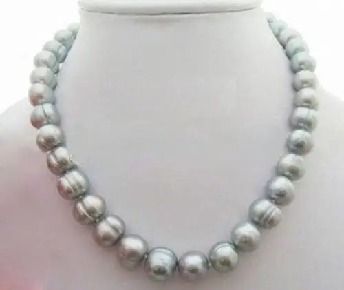 

18"Long 10-12mm Natural south sea baroque gray pearl necklace 925silver clasp