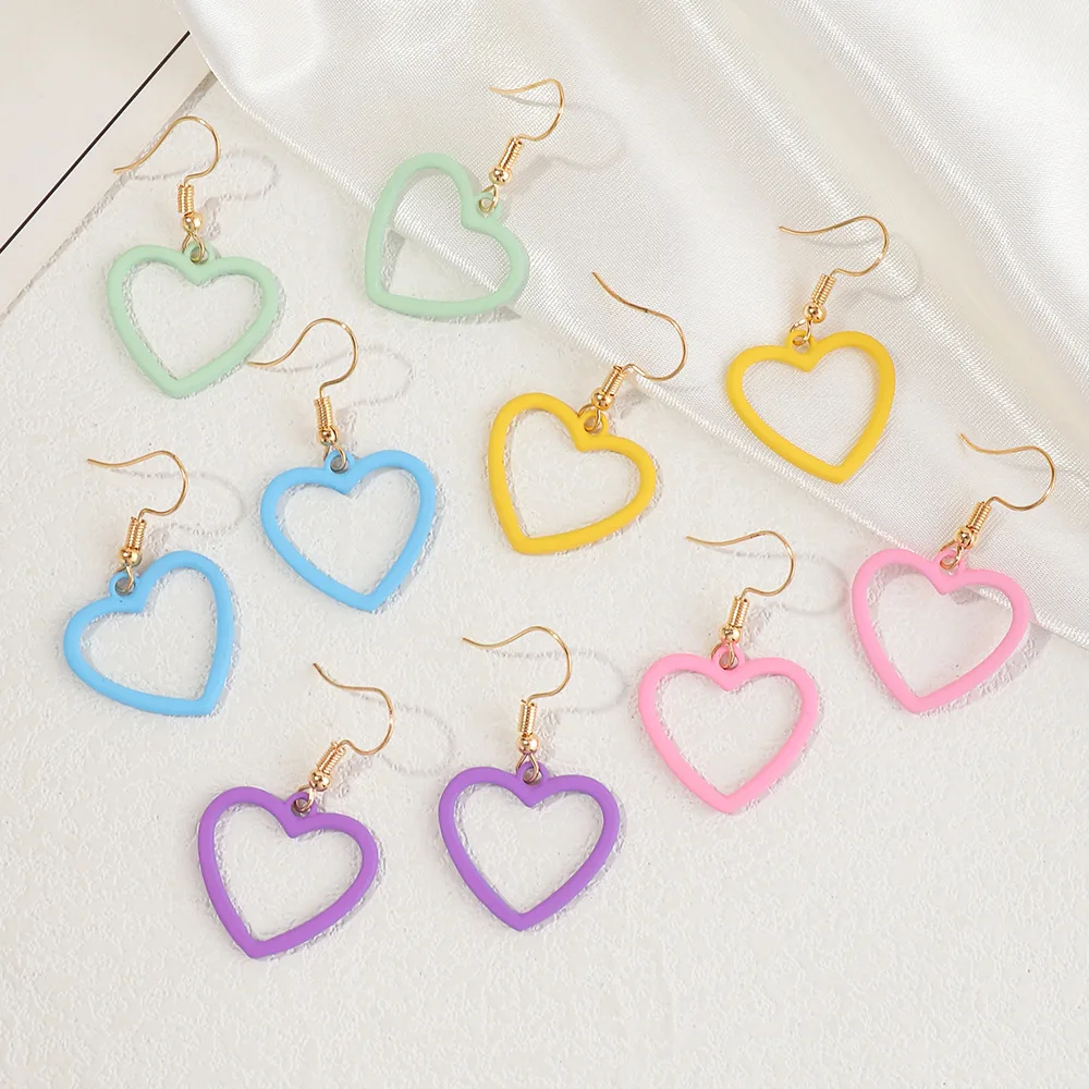 

2022NEW NINGW Simple Colorful Hollow Love Heart Drop Earring for Women Ear Hook Piercing Dangle Earrings Jewelry Gifts
