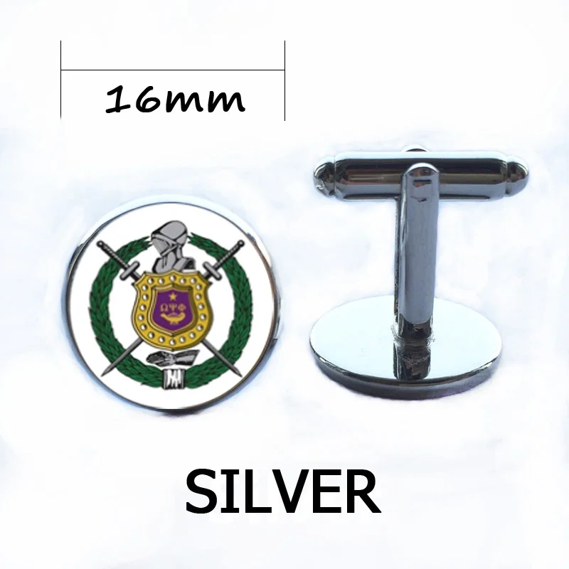 Омега Psi Phi греческие буквы запонки членов команды символ стеклянный кабошон