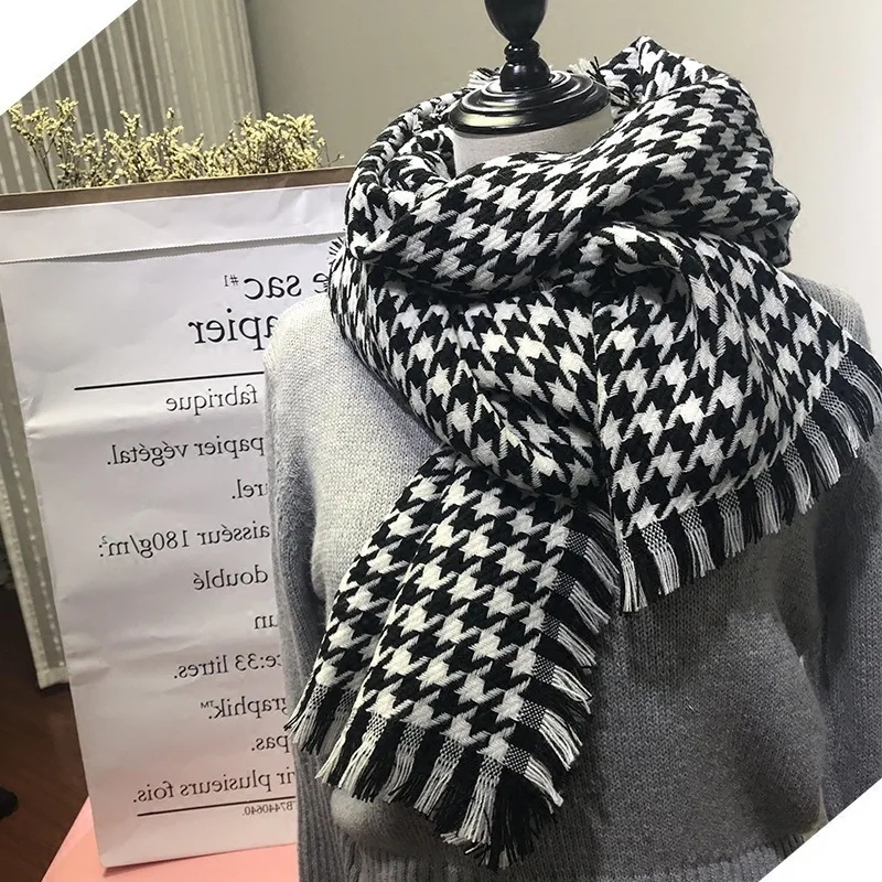 Теплый Имитация кашемира Для женщин пончо классический Черный и белый проверить