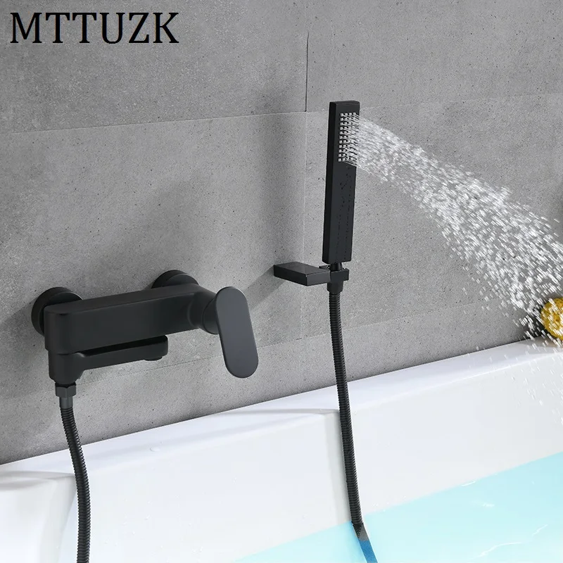 MTTUZK матовый черный медный кран для ванны горячий и холодный настенный цилиндрический боковой смеситель для душа