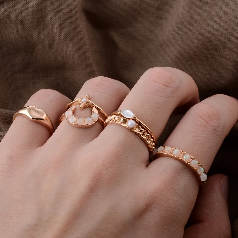 

20 Styles Bohemian Vintage Fox Cactus Crown Wave Star Leaf Crystal Flower Heart Ring For Women Party Jewelry Silver Rings Set