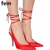 summer dress fashion shoes for women heels ankle strap slingback pumps pointed toe high heels sexy female shoes silk pumps plus