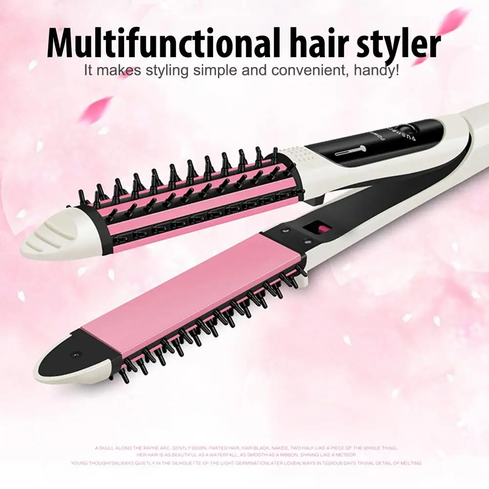 

3-in-1 Hair Straightener Curling Iron with 4 Temp Settings Three-in-one curling iron hair straightener and curling brush PTC