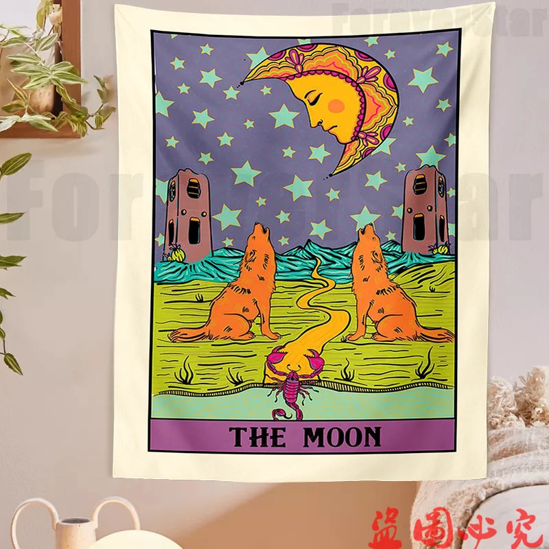 

Mandala Tarot Card Tapestry Wall Hanging Tapestries Bedroom Bedspread Throw Cover Tarot Sun and Moon Wall Hanging Home Decor