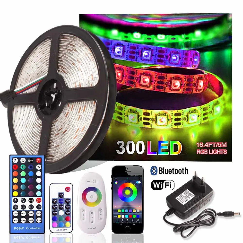 RGB лента 5 м 300 Светодиодная лента 5050 водонепроницаемая гибкая лента светодиодная неоновая лента 12 В лампа с пультом дистанционного управления адаптер питания