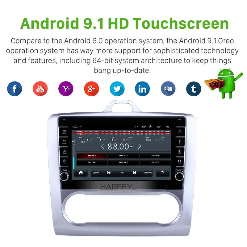 Harfey 9 дюймов HD сенсорный экран Android 1 для 2004 2005 2011 Ford Focus Exi AT Radio с GPS WIFI Bluetooth