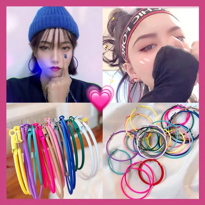 

Punk Cool Jewelry Hoop Earrings for Women Diameter 5cm/6cm/7cm Round Circle Ear ring Metal Ear Accessories Spray Design Colorful