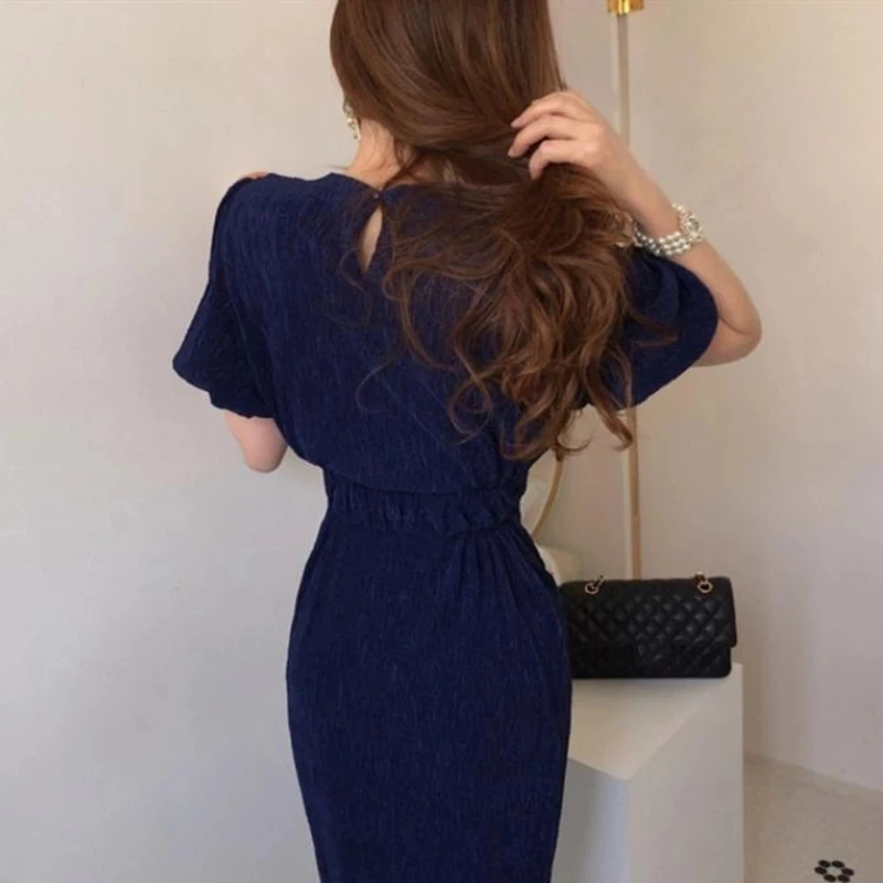 Women Summer Office Lady Solid Dress Puff Sleeve Midi Slim Elegant Female | Женская одежда