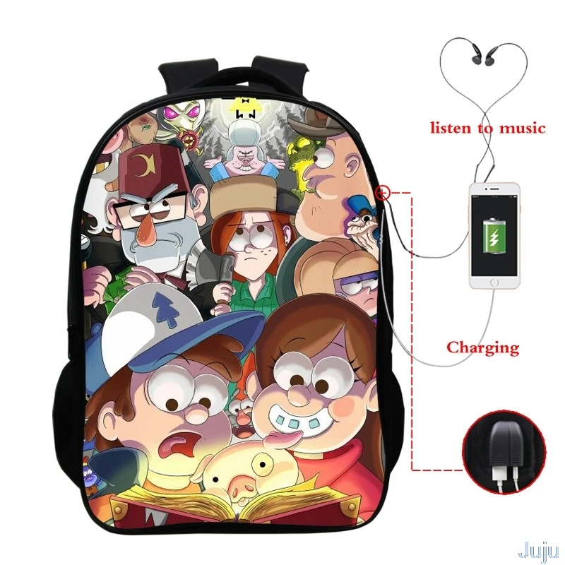 Рюкзак детский Гравити Фолз с USB-зарядкой школьный ранец для подростков