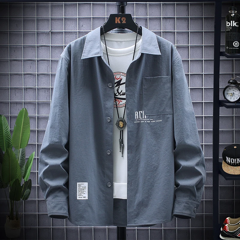 

Korean Style Shirts Casual Loose Hawaiian Long Sleeve Oversize Slim Fit Button Up Shirt Camisa Masculina Men's Clothing DB60SH