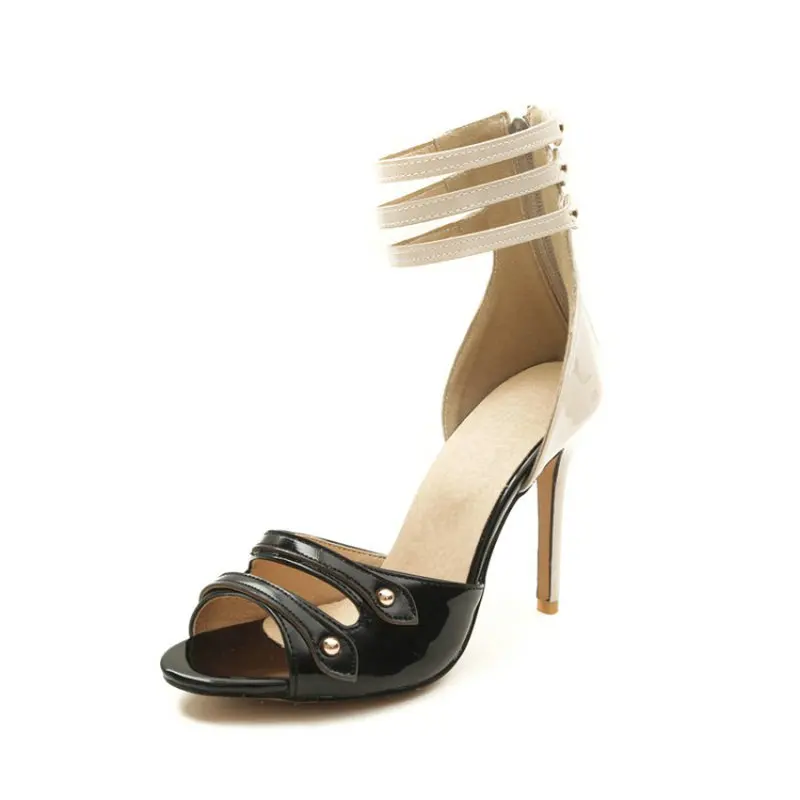 ZawsThia 2020 patent PU leather woman thin high heels women shoes ankle wrap peep toe girls gladiator sandals big size 43 42 | Обувь
