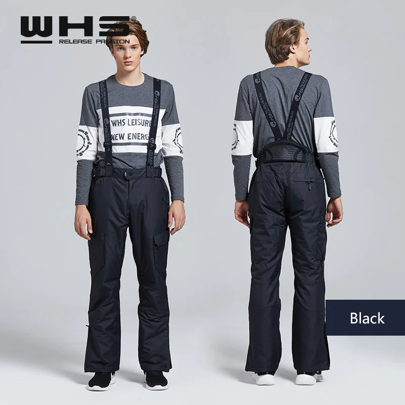 WHS Для мужчины лыжные брюки брендов Открытый Теплый Сноуборд Штаны пальто мужской водонепроницаемый снег брюк человек спорт отдых брюки зима горнолыжные штаны прекрасные цветы тёмно цвет - Цвет: black
