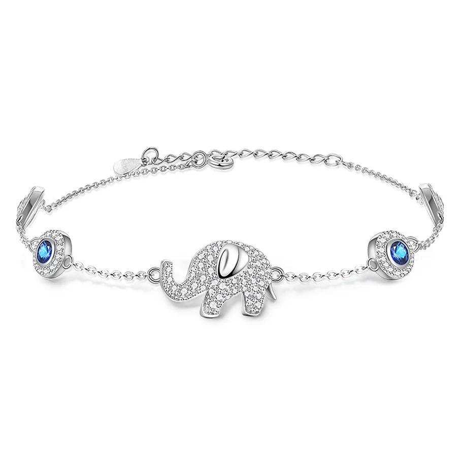 White Gold Color Браслеты KALETINE Luck Elephant от сглаза для женщин, 925 пробы, серебряные, синие камни, мужские браслеты с кристаллами,, ювелирные изделия ручной работы - Окраска металла: White Gold Color