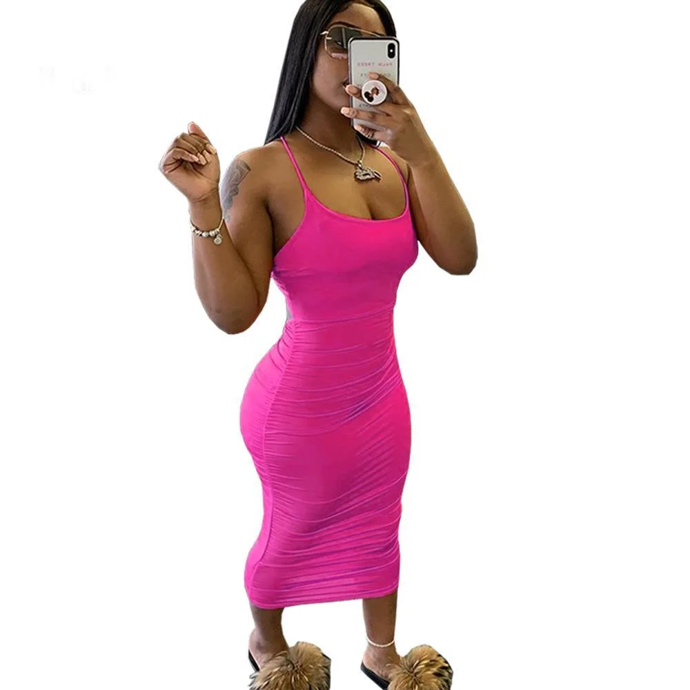 

Zoulv 2021 Women Spaghetti Strap Bodycon Night Club Dresses Elegant Robe Femme Clothes Long Sundress Sexy Pleated Backless Dress