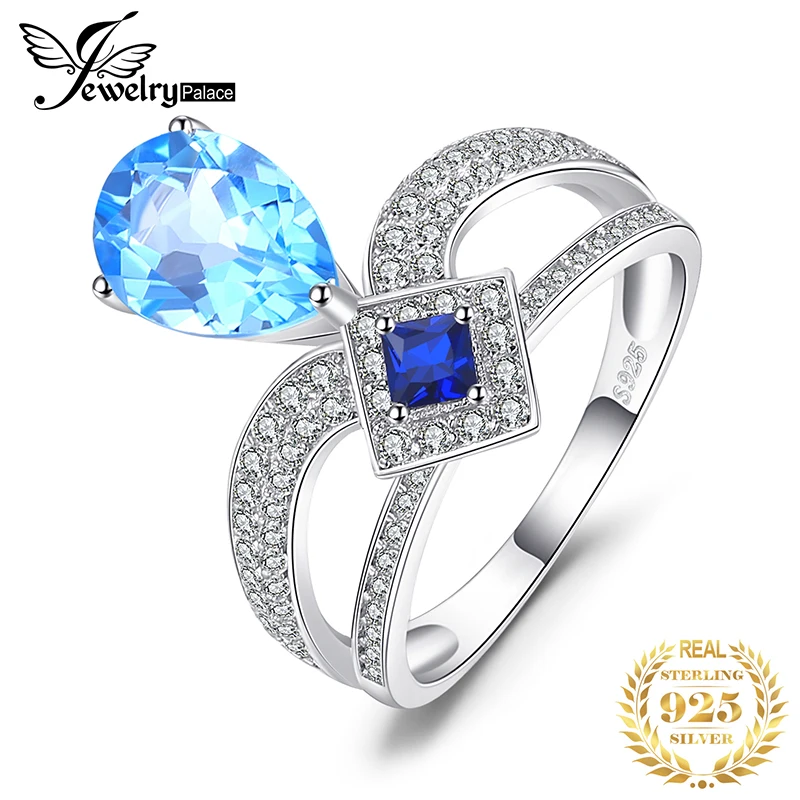 Jewelrypalace Regal 6.8ct груша Швейцарский голубым топазом и принцесса-cut создано синий шпинель cooktail кольцо для женщины 925 стерлингов Серебряный
