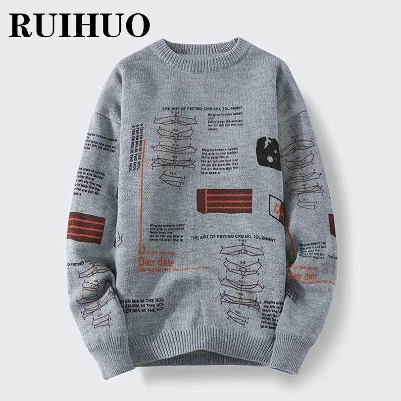 Свитер RUIHUO с графическим рисунком мужская одежда корейский модный мужской